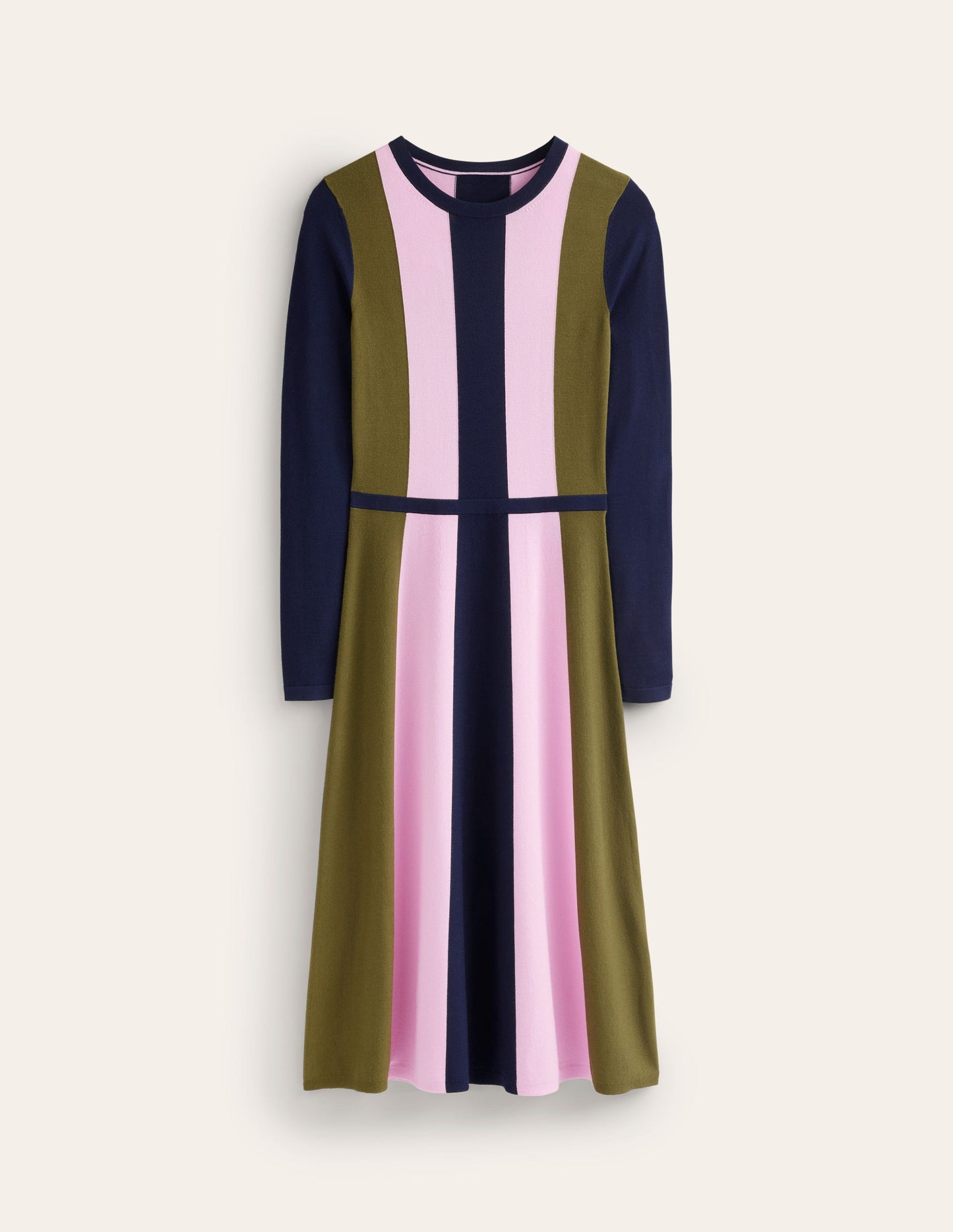 Colour Block Knitted Dress-Navy, Moss, Mauve Mist