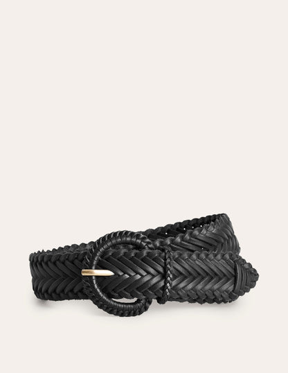 Woven Leather Belt-Black