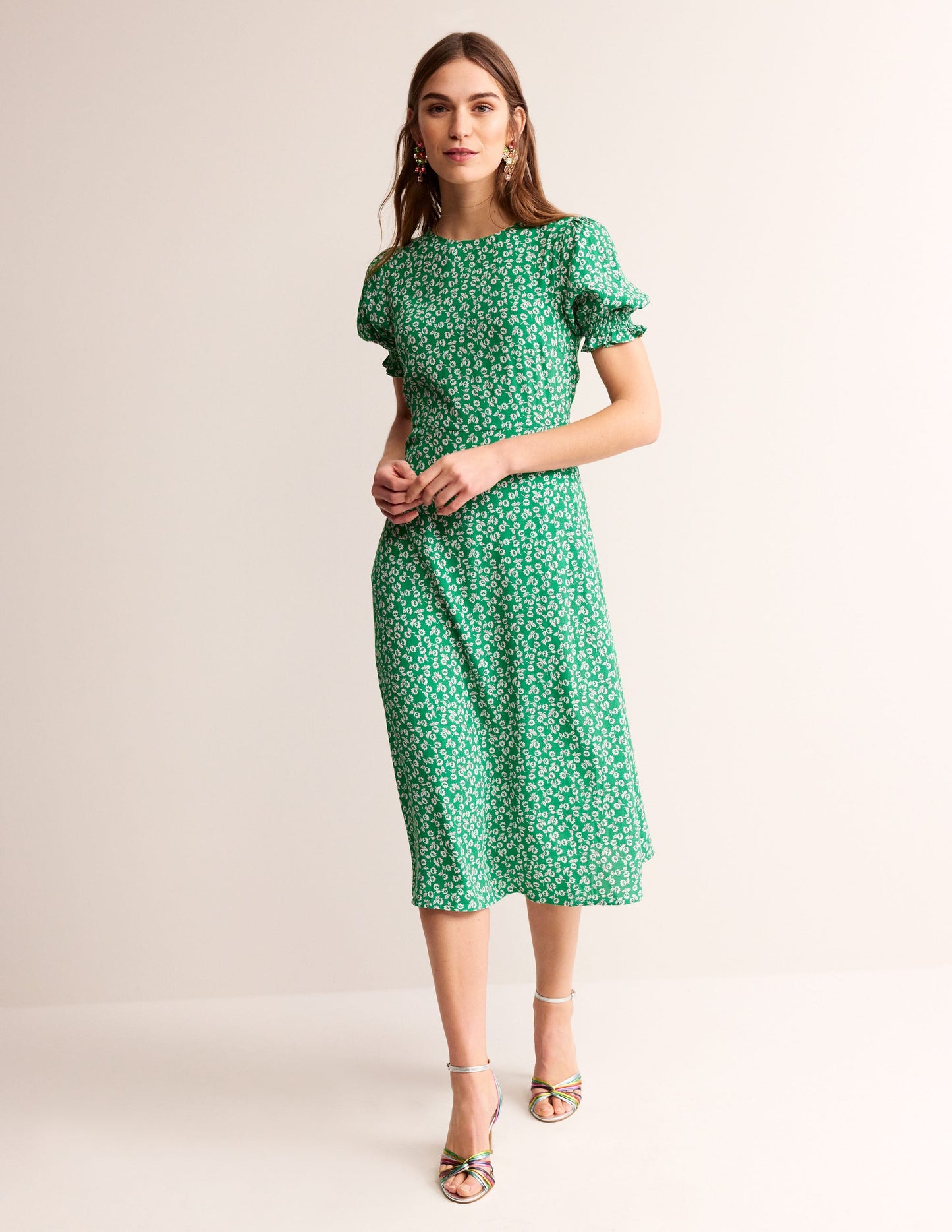 Corinne Midi Tea Dress-Green Tambourine, Ditsy Bud