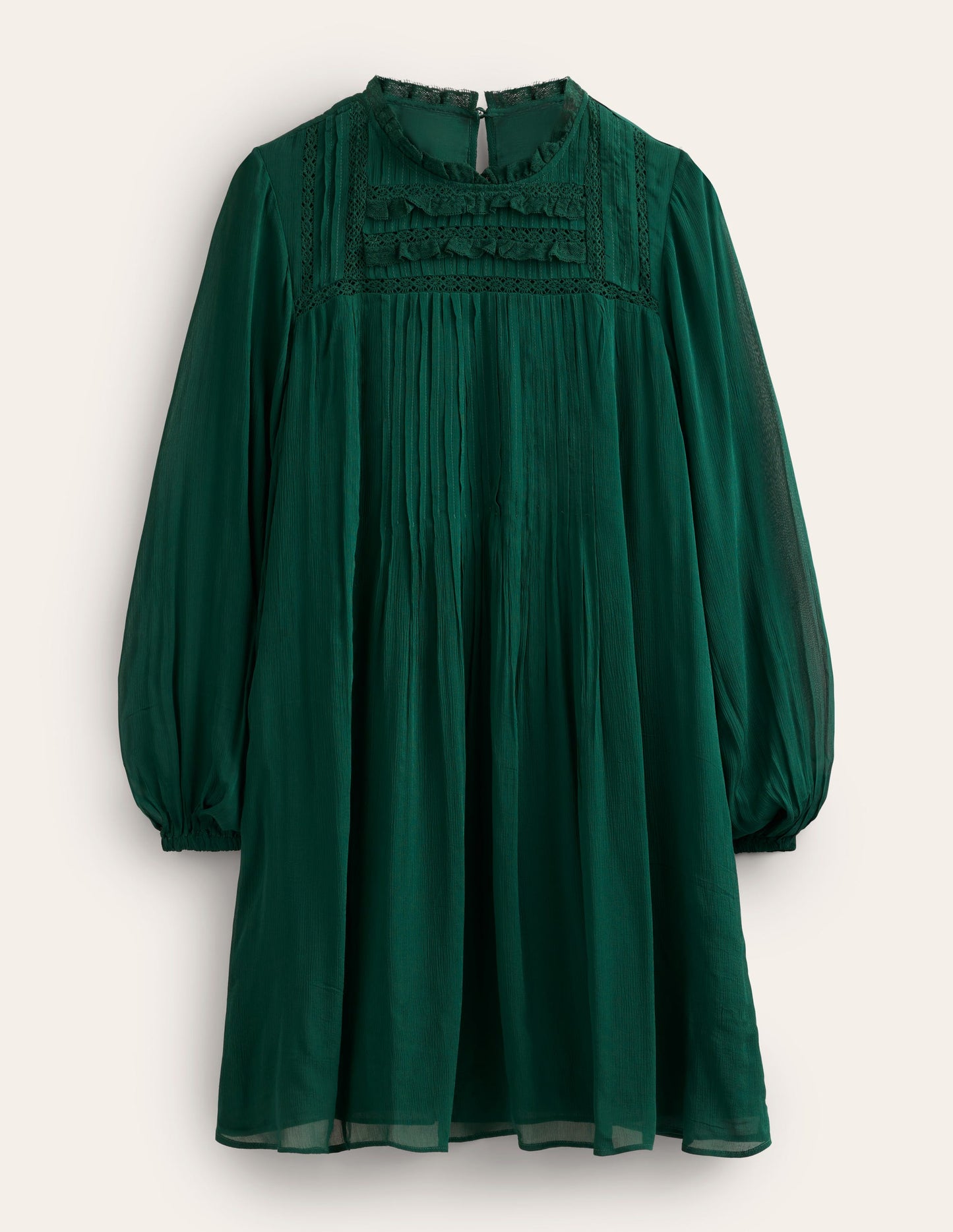 Yoke Detail Pleated Mini Dress-Emerald Night