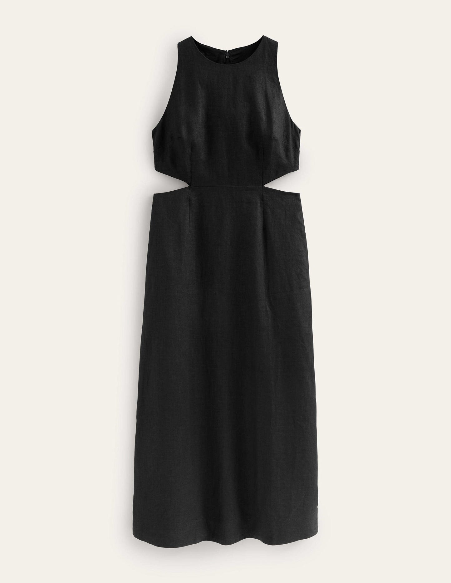 Cut Out Linen Midi Dress-Black