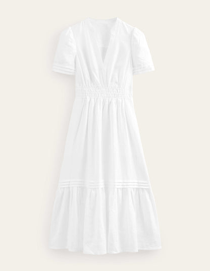 Pintuck Detail Midi Dress-White