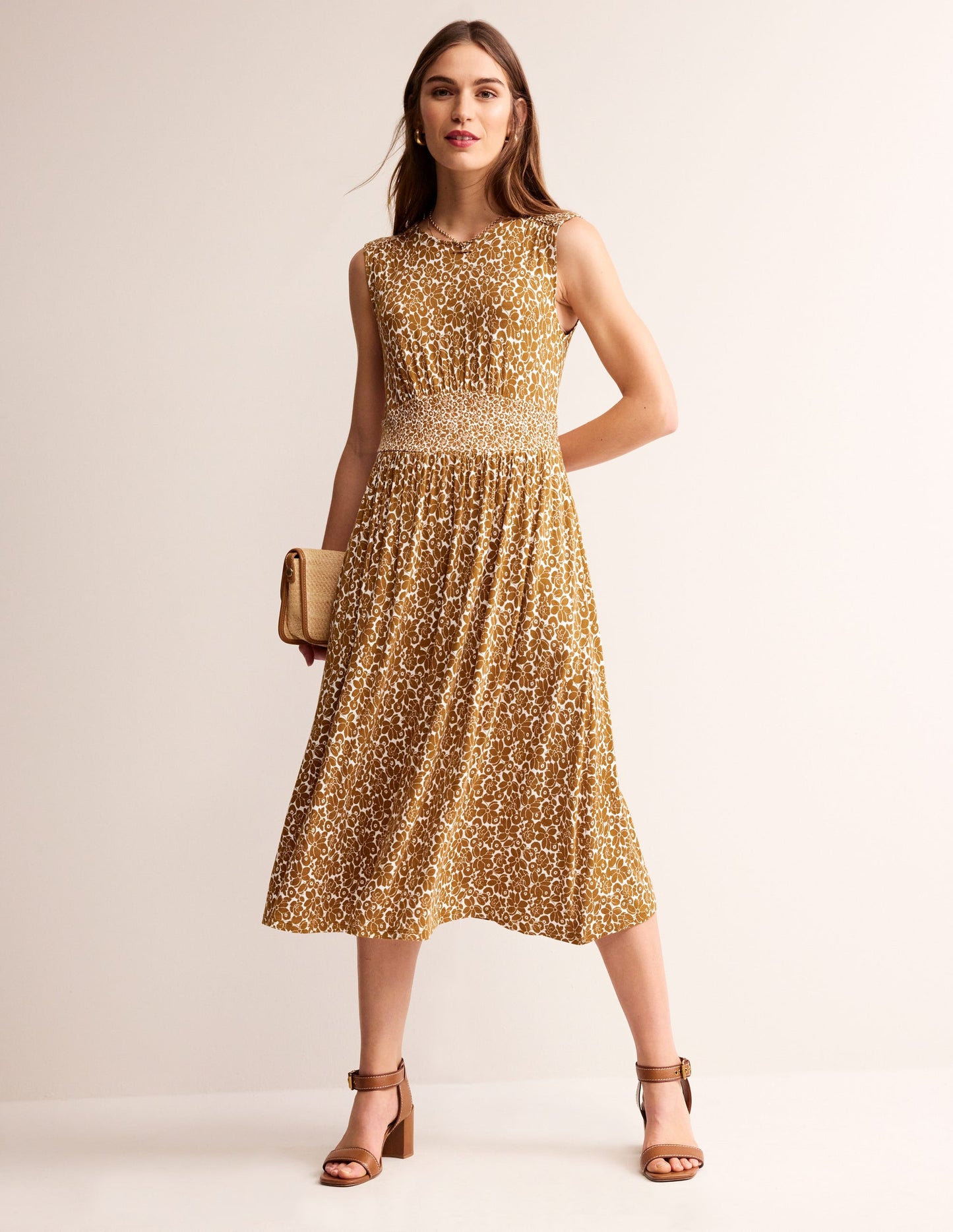 Thea Sleeveless Midi Dress-Bronze Brown, Bloomsbury Pop