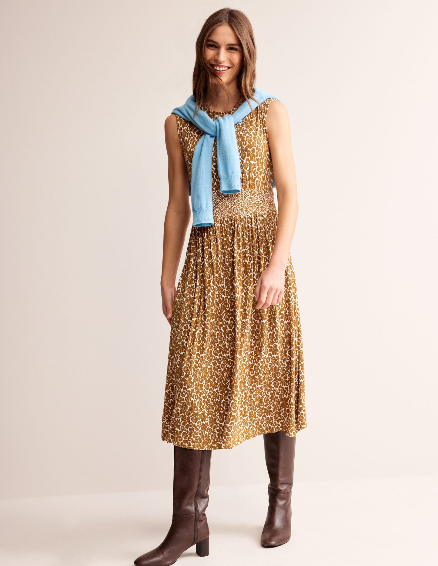 Thea Sleeveless Midi Dress-Bronze Brown, Bloomsbury Pop