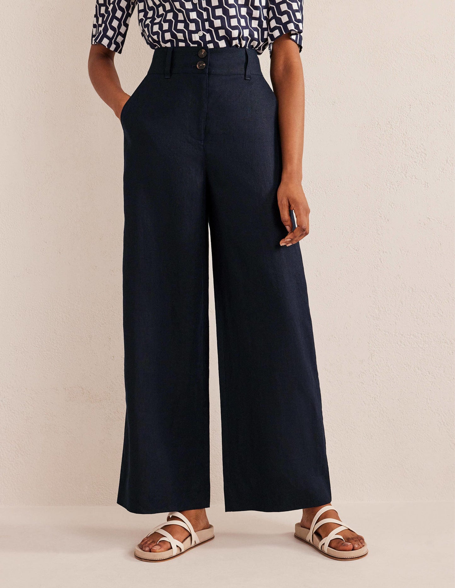 Highbury Linen Trousers-Navy