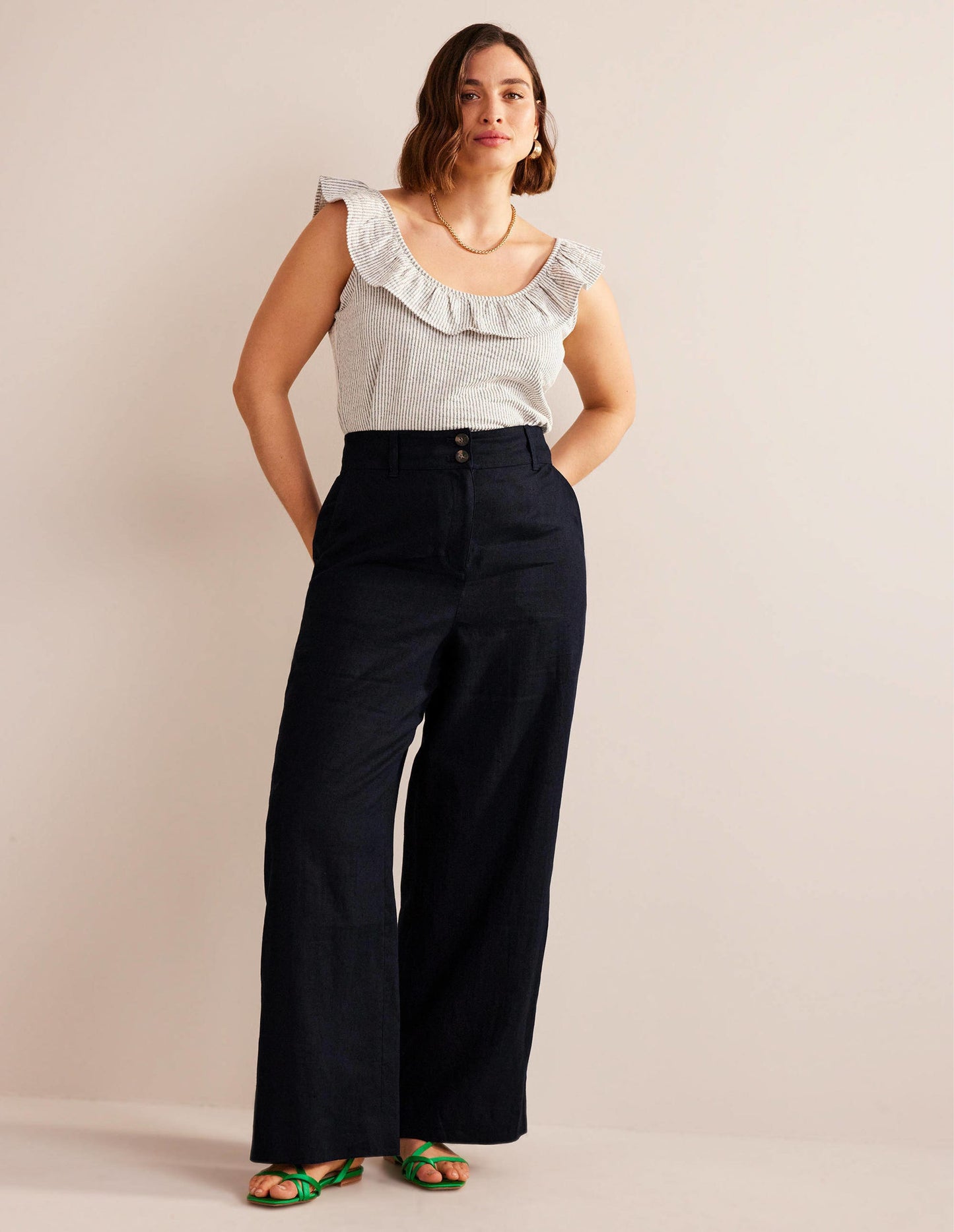 Highbury Linen Trousers-Navy