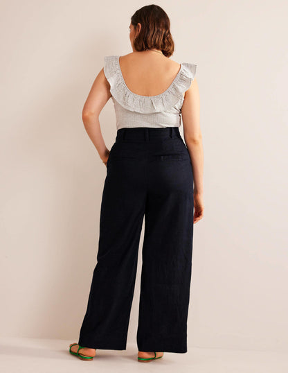 Highbury Linen Trousers-Navy