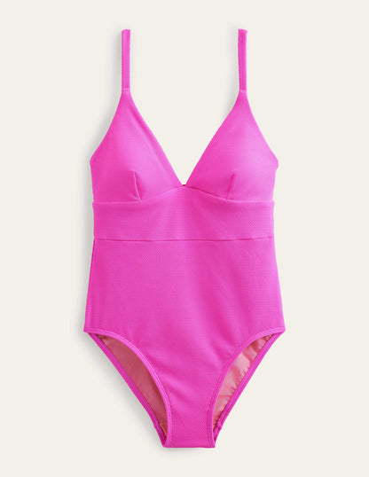 Arezzo V-neck Panel Swimsuit-Amazing Pink Texture