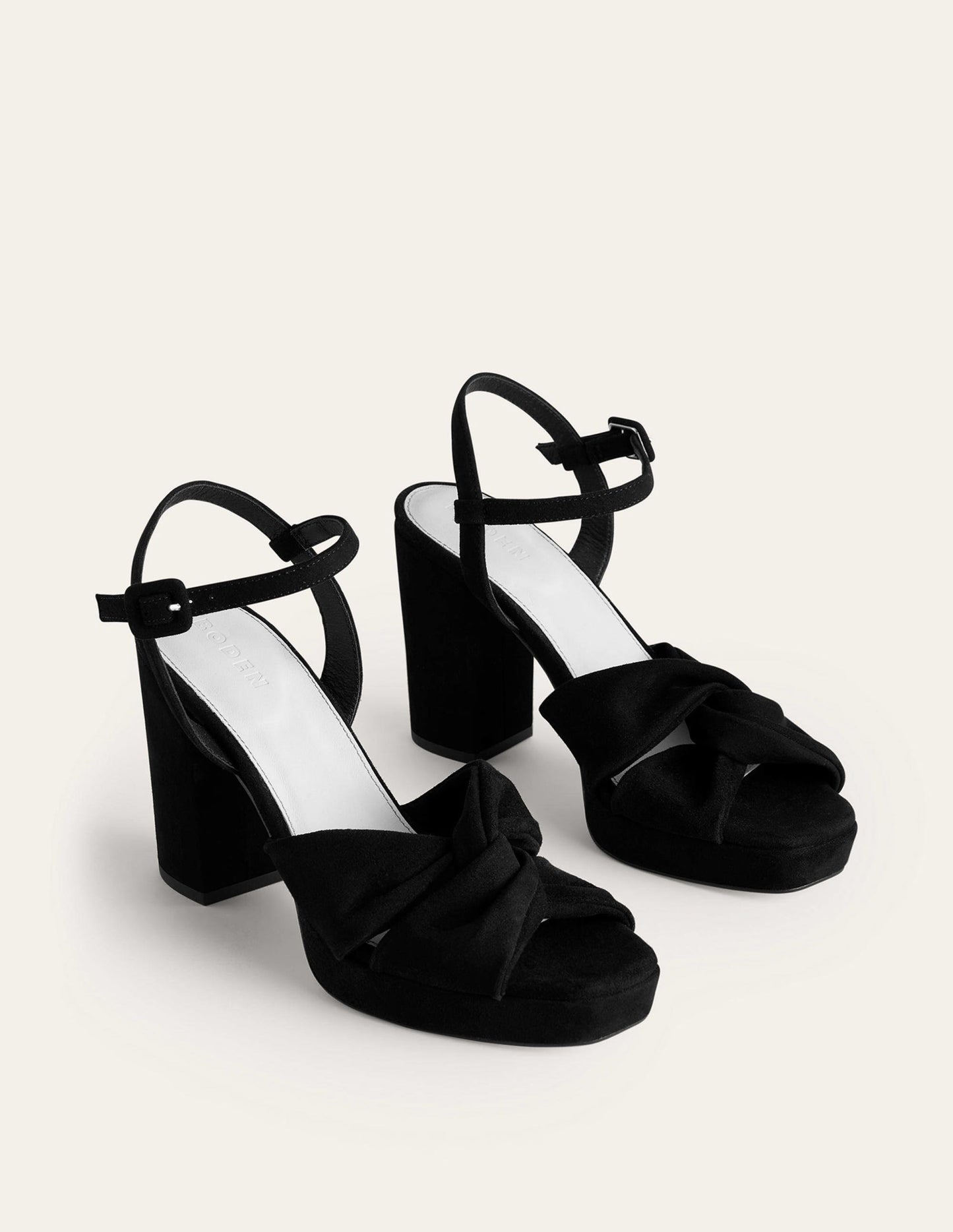 Twist-Front Heeled Platforms-Black Suede