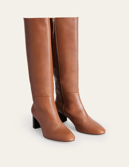 Erica Knee High Leather Boots-Tan Leather