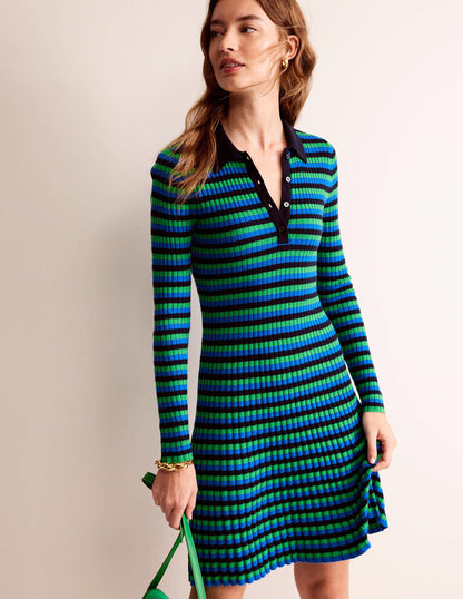 Mini Collared Dress-Navy and Bright Green