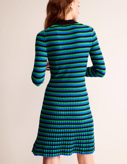 Mini Collared Dress-Navy and Bright Green