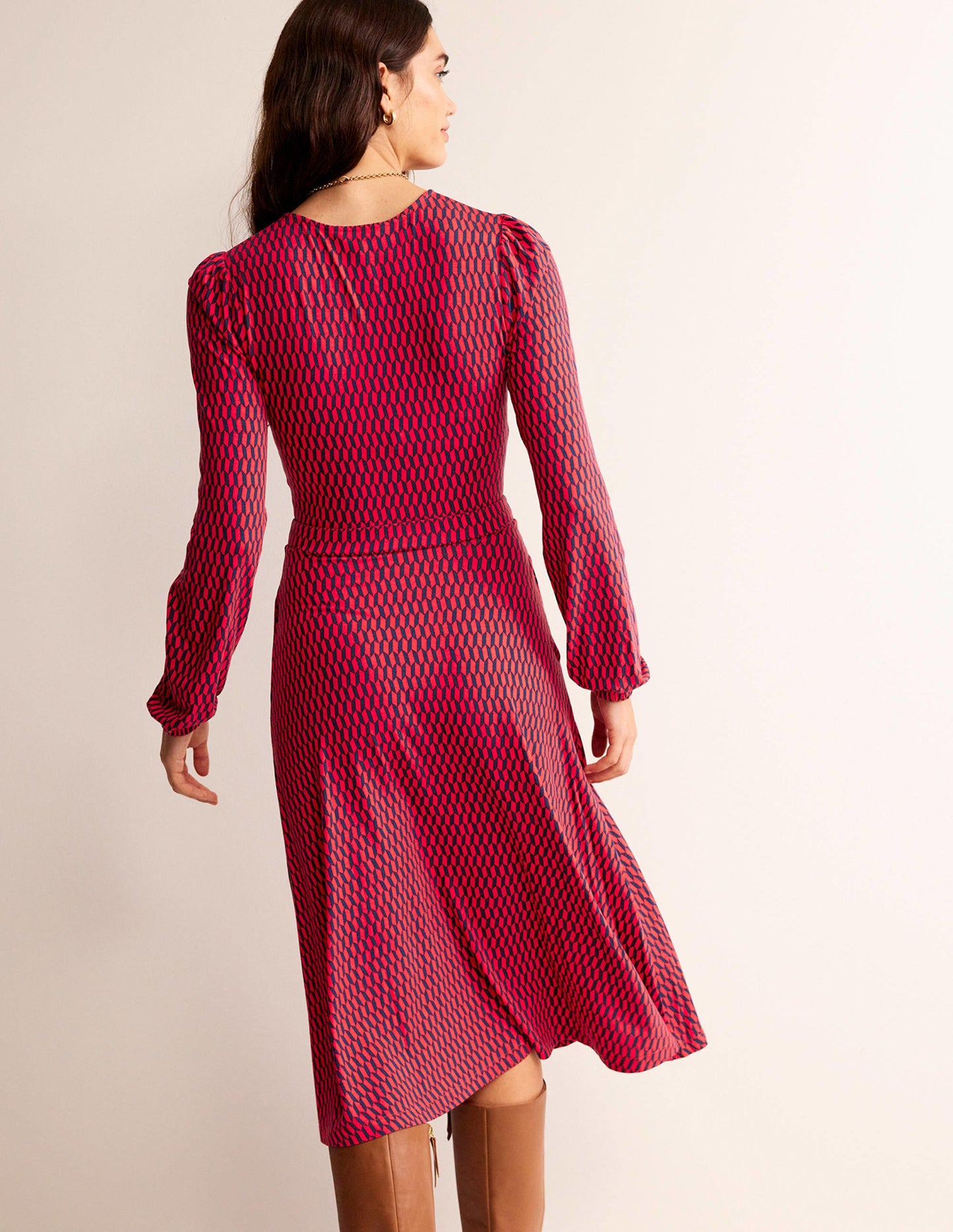 Camille Jersey Midi Dress-Brilliant Red, Block Tile