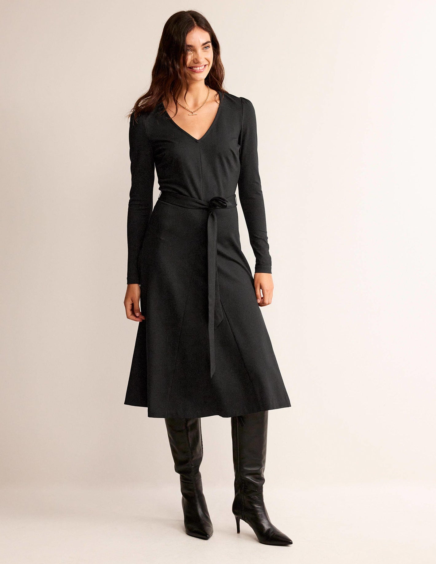 Bella Ponte V-Neck Midi Dress-Black