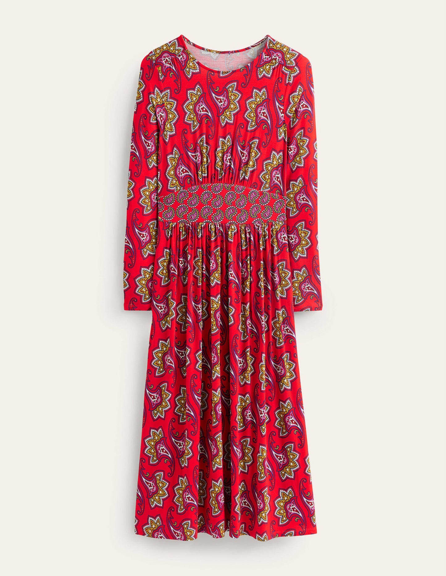 Thea Long Sleeve Midi Dress-Red, Paisley Amaryllis