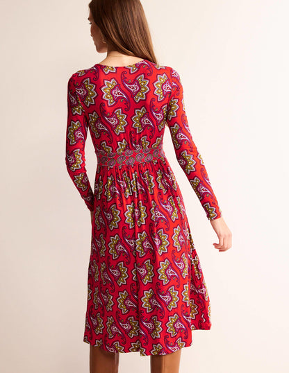 Thea Long Sleeve Midi Dress-Red, Paisley Amaryllis