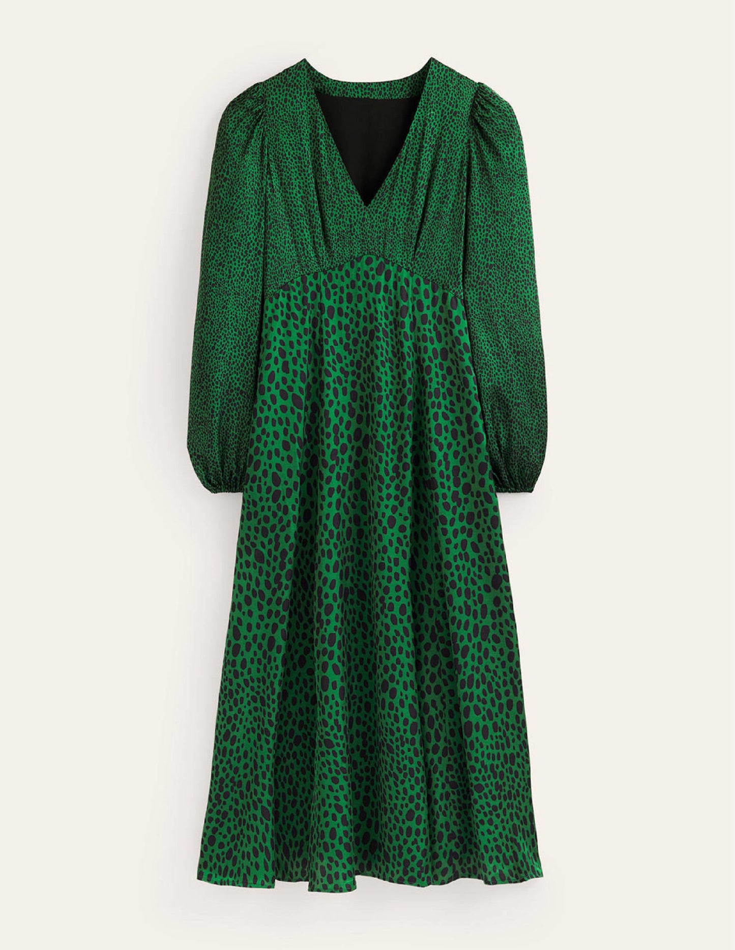 Blouson Sleeve Midi Tea Dress-Amazon Green, Animal Spot