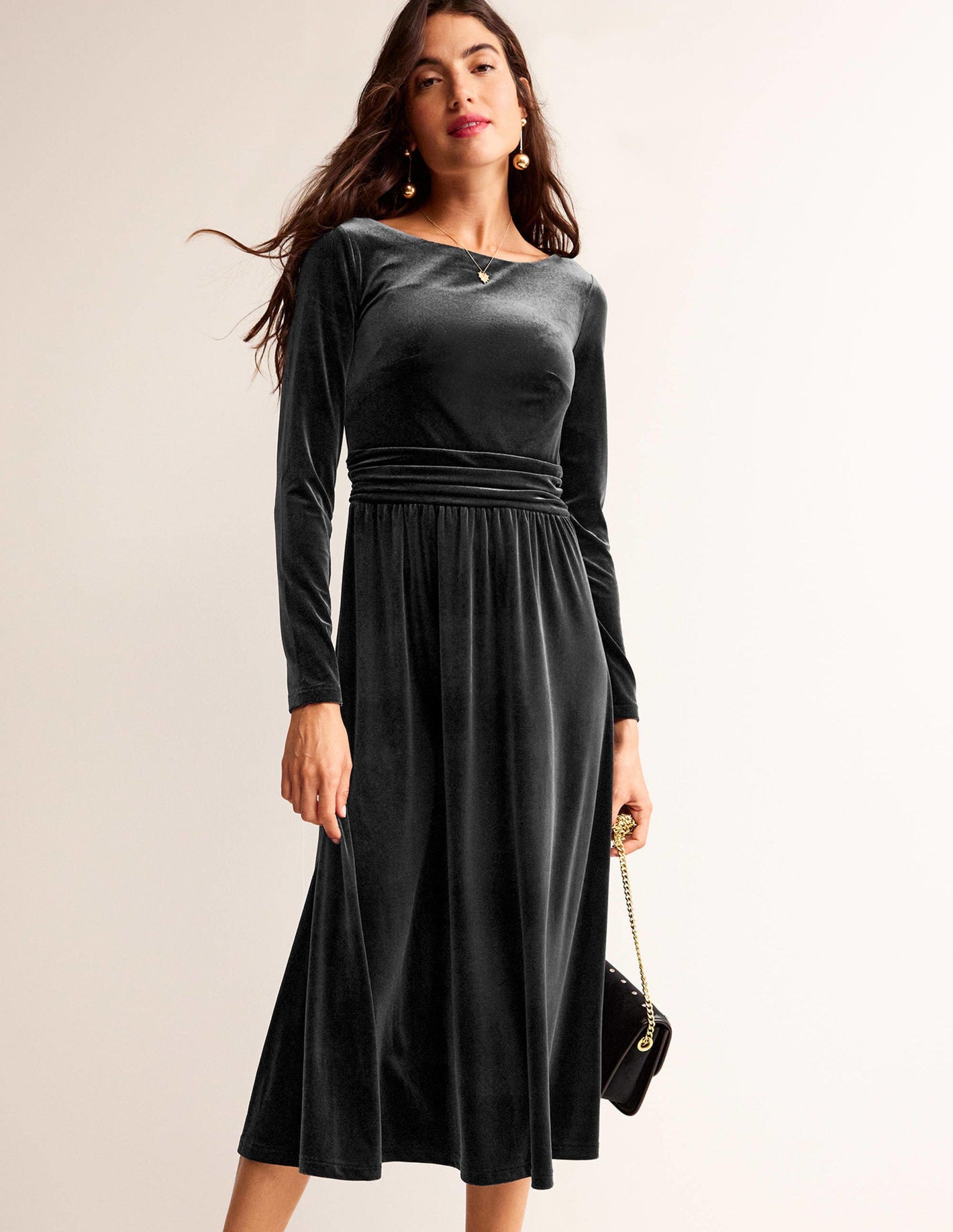 Abigail Velvet Midi Dress-Black