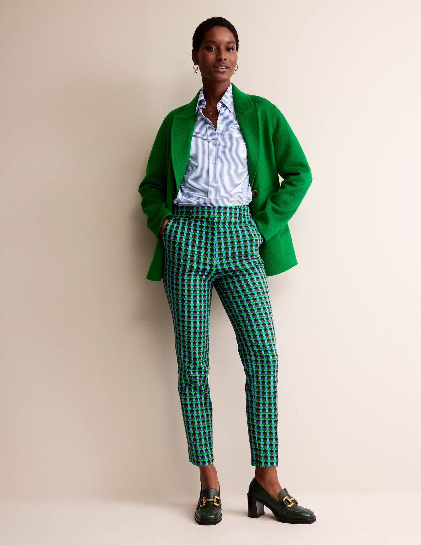 Highgate Printed Trousers-Bright Green, Terrace Geo