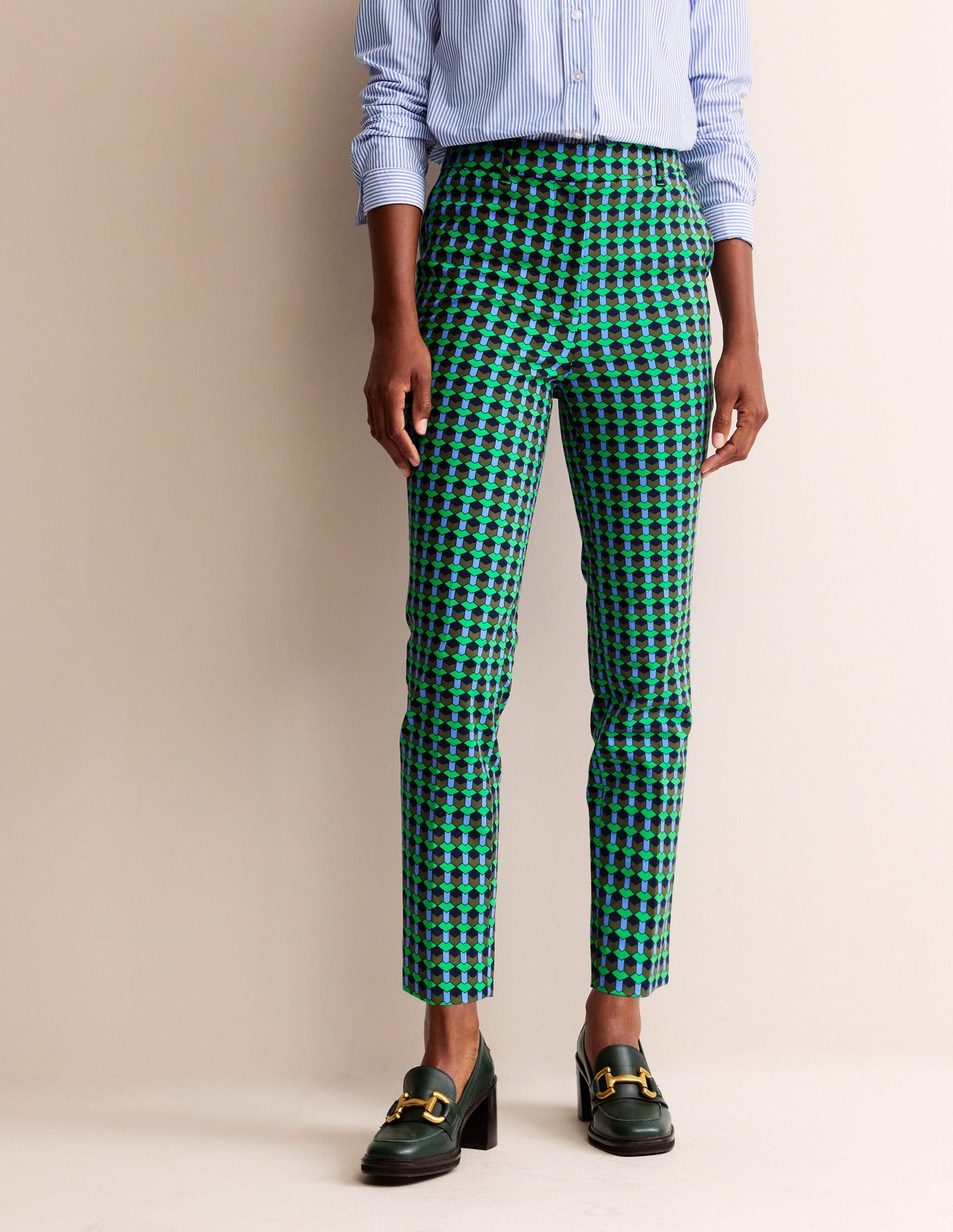 Highgate Printed Trousers-Bright Green, Terrace Geo