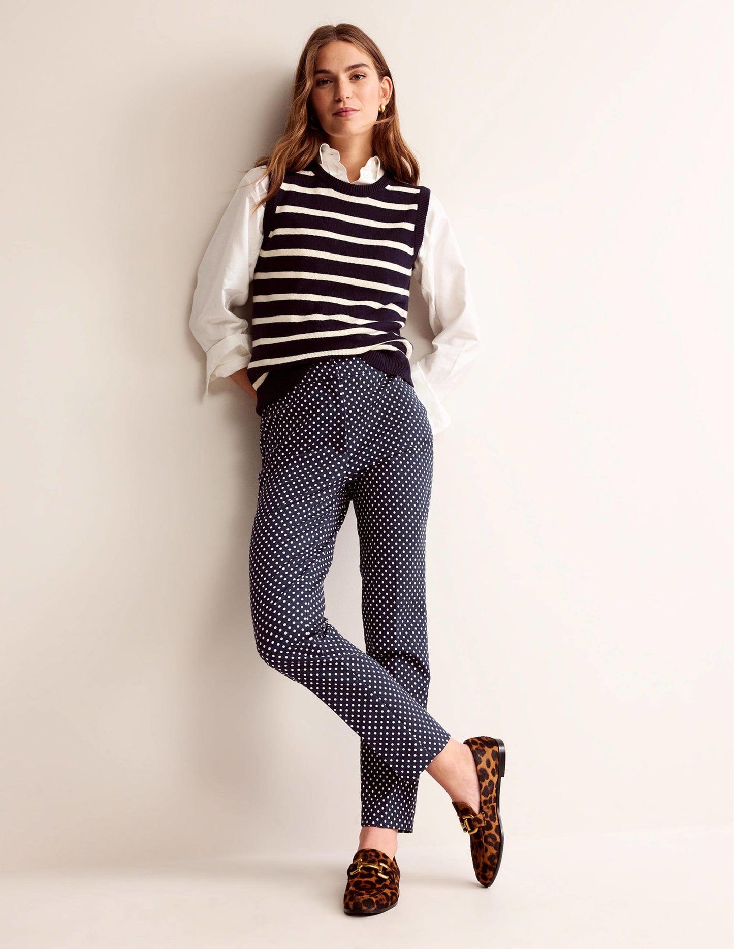 Highgate Printed Trousers-French Navy, Dotty