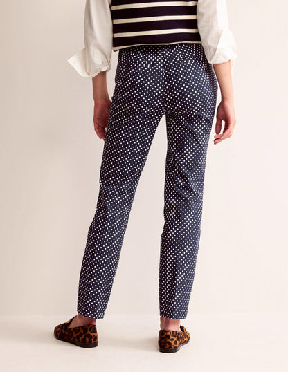 Highgate Printed Trousers-French Navy, Dotty