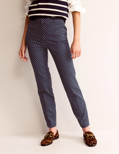 Highgate Printed Trousers-French Navy, Dotty