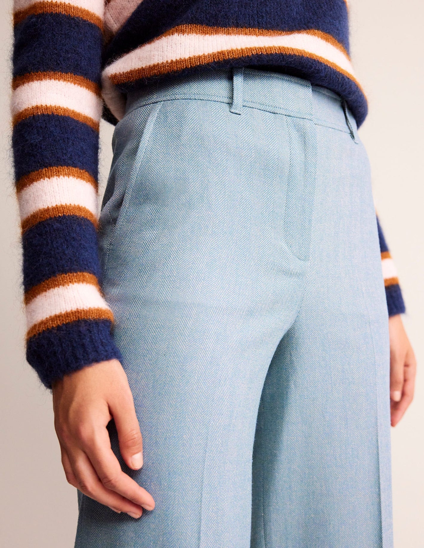 Westbourne Wool Trousers-Blue Herringbone