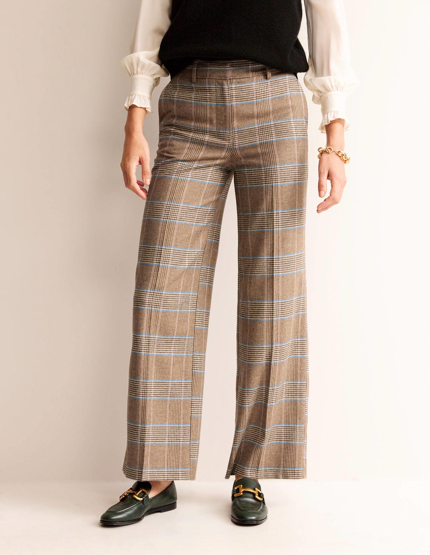 Westbourne Wool Trousers-Camel and Pink Prince of Wales