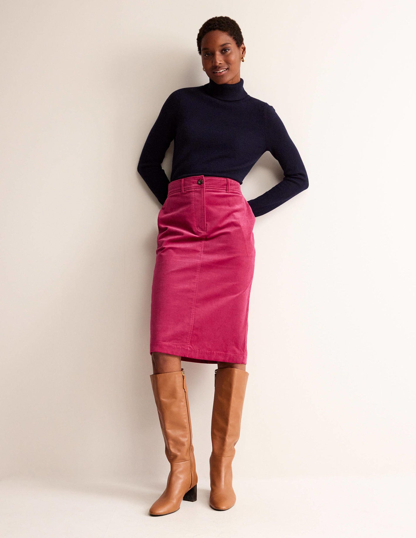 Margot Cord Midi Skirt-Warm Cranberry