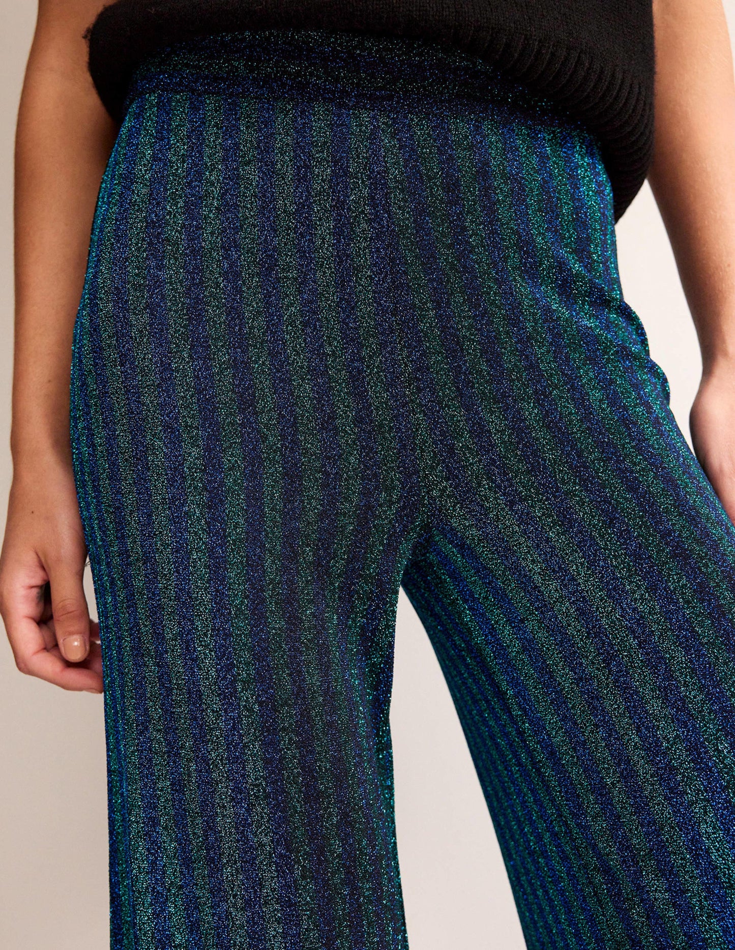 Jersey Metallic Trousers-Green / Navy Stripe