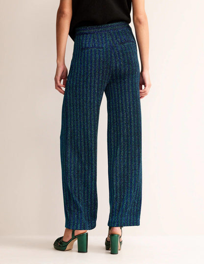 Jersey Metallic Trousers-Green / Navy Stripe