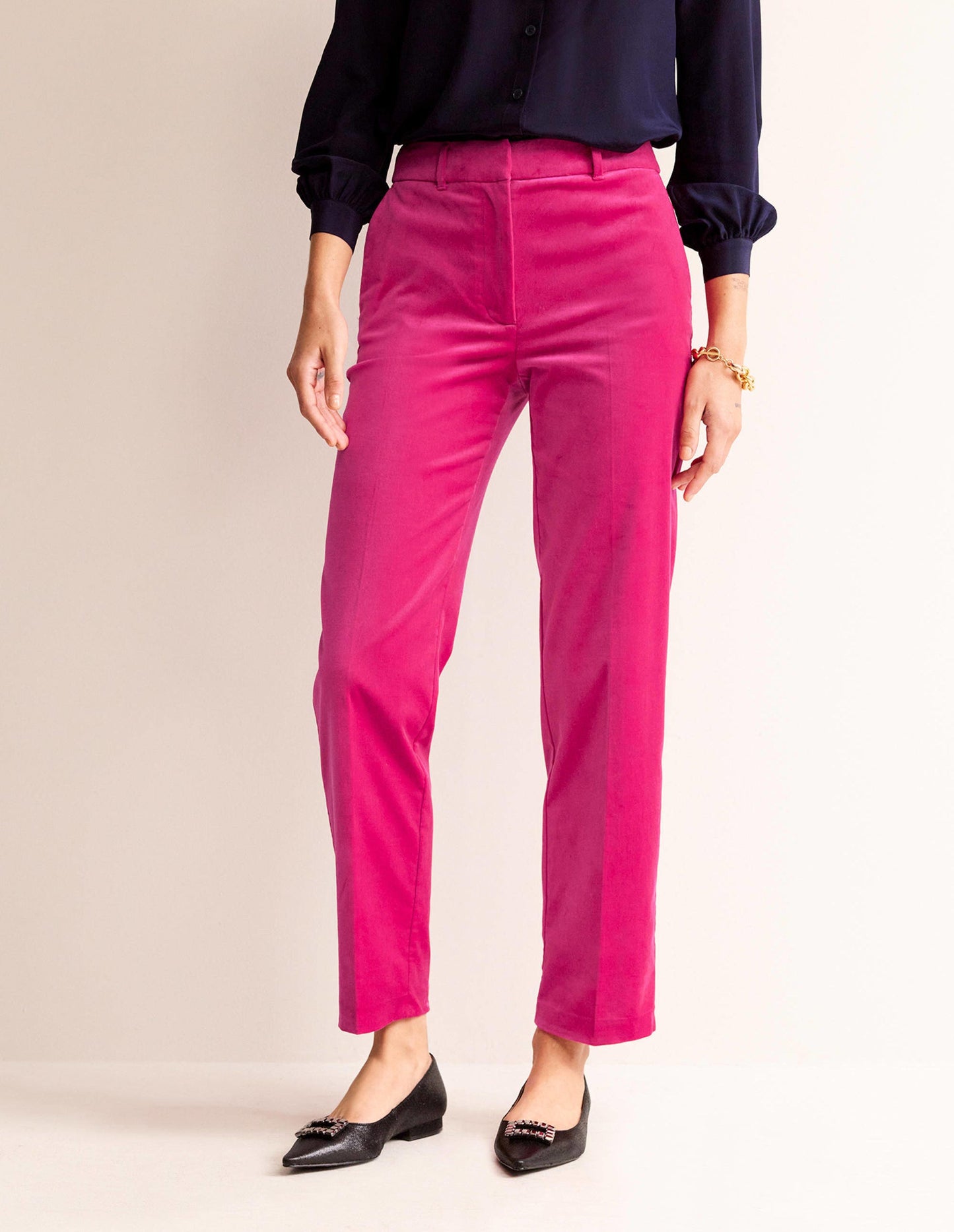 Kew Velvet Trousers-Vibrant Pink