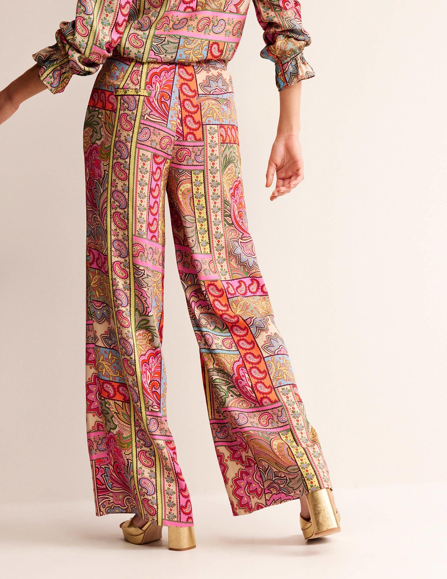 Fluid Wide-Leg Trousers-Multi, Patchwork