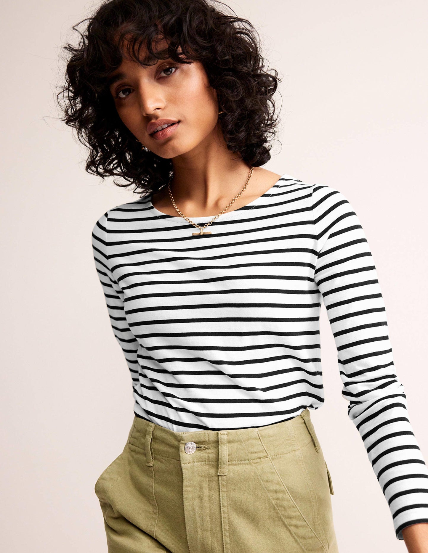 Ella Long Sleeve Breton -Ivory, Black