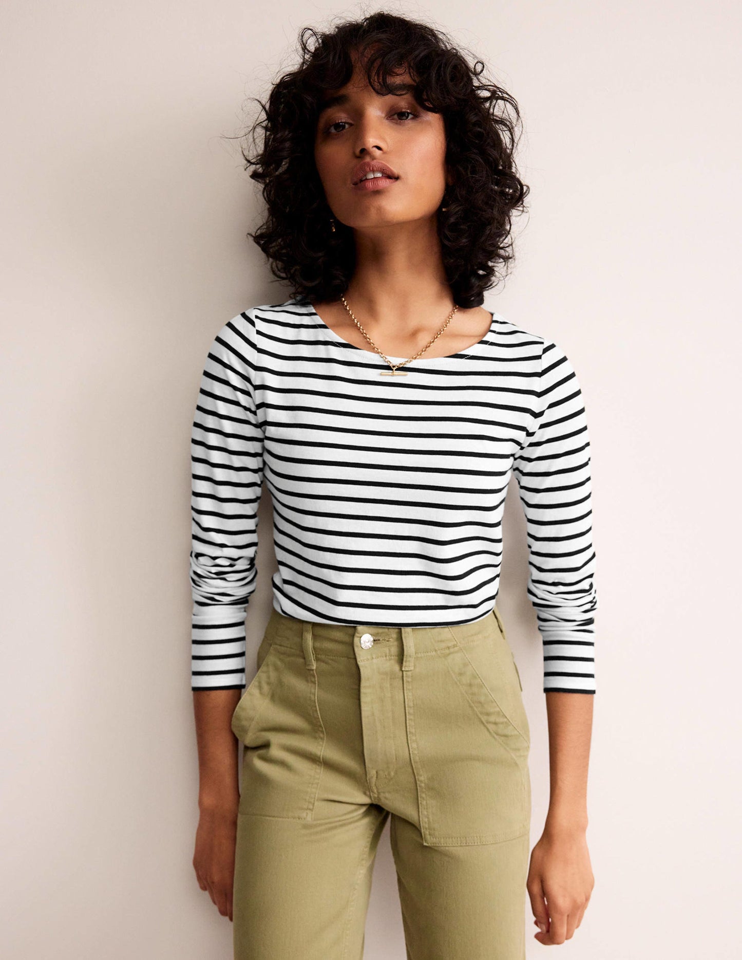 Ella Long Sleeve Breton -Ivory, Black