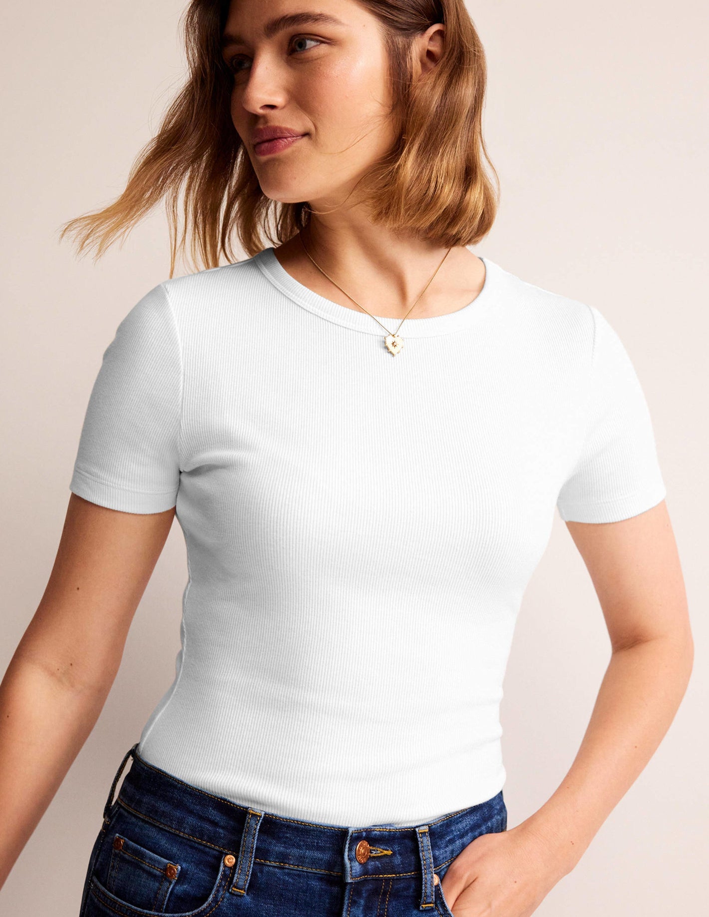 Ribbed Crew Neck T-shirt-White