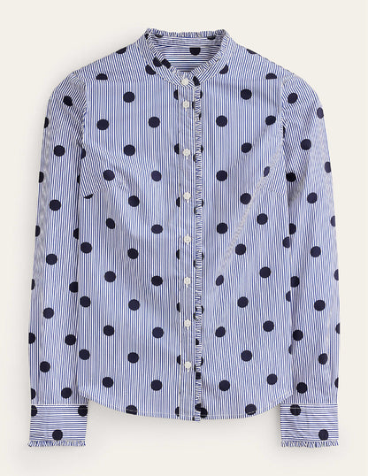 Phoebe Cotton Shirt-Navy, Spot Stripe