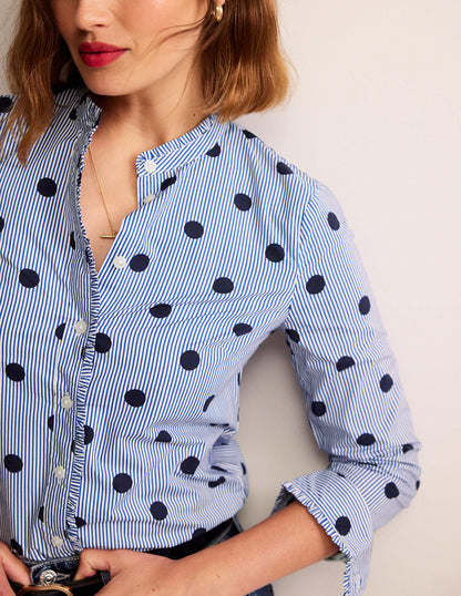 Phoebe Cotton Shirt-Navy, Spot Stripe