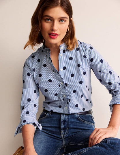 Phoebe Cotton Shirt-Navy, Spot Stripe