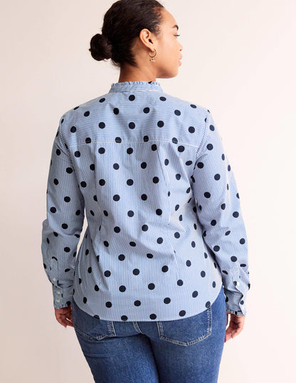 Phoebe Cotton Shirt-Navy, Spot Stripe