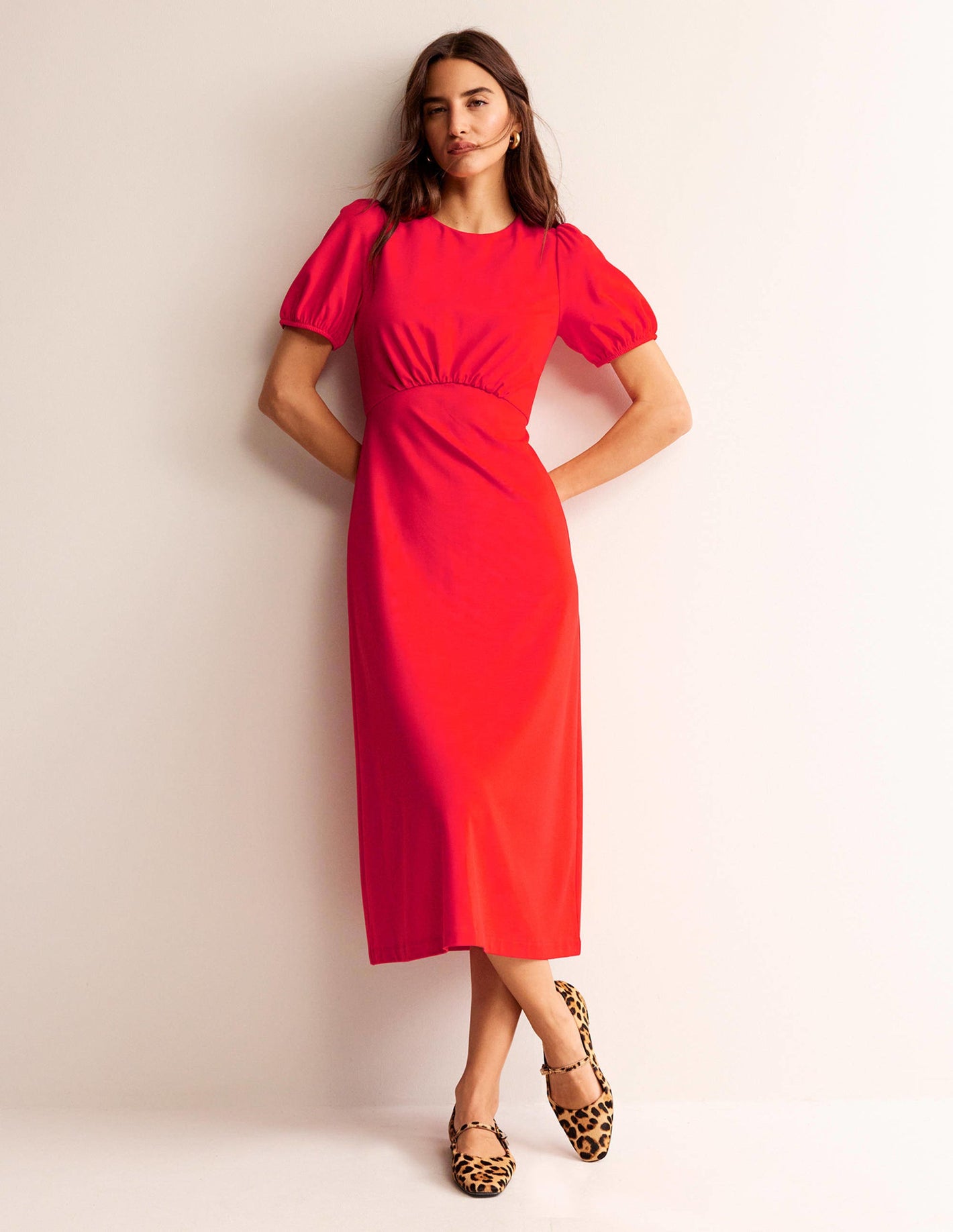 Nancy Ponte Midi Dress-Poppy Red