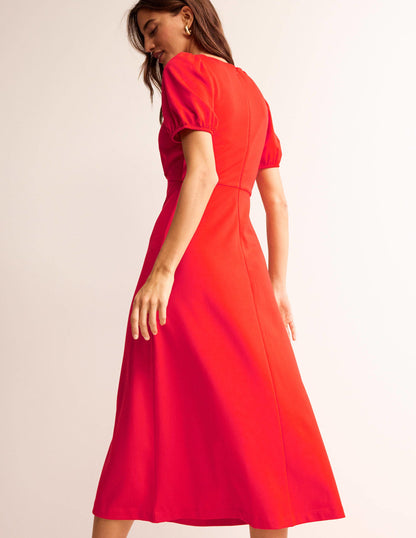 Nancy Ponte Midi Dress-Poppy Red