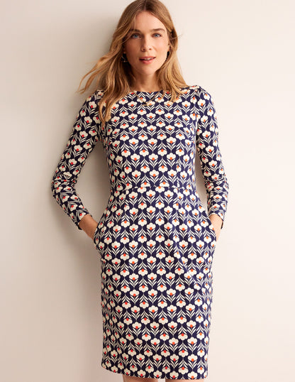 Penelope Jersey Dress-Navy, Petal Head