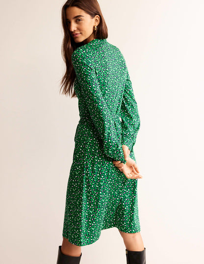 Julia Jersey Shirt Dress-Green Tambourine, Animal Print