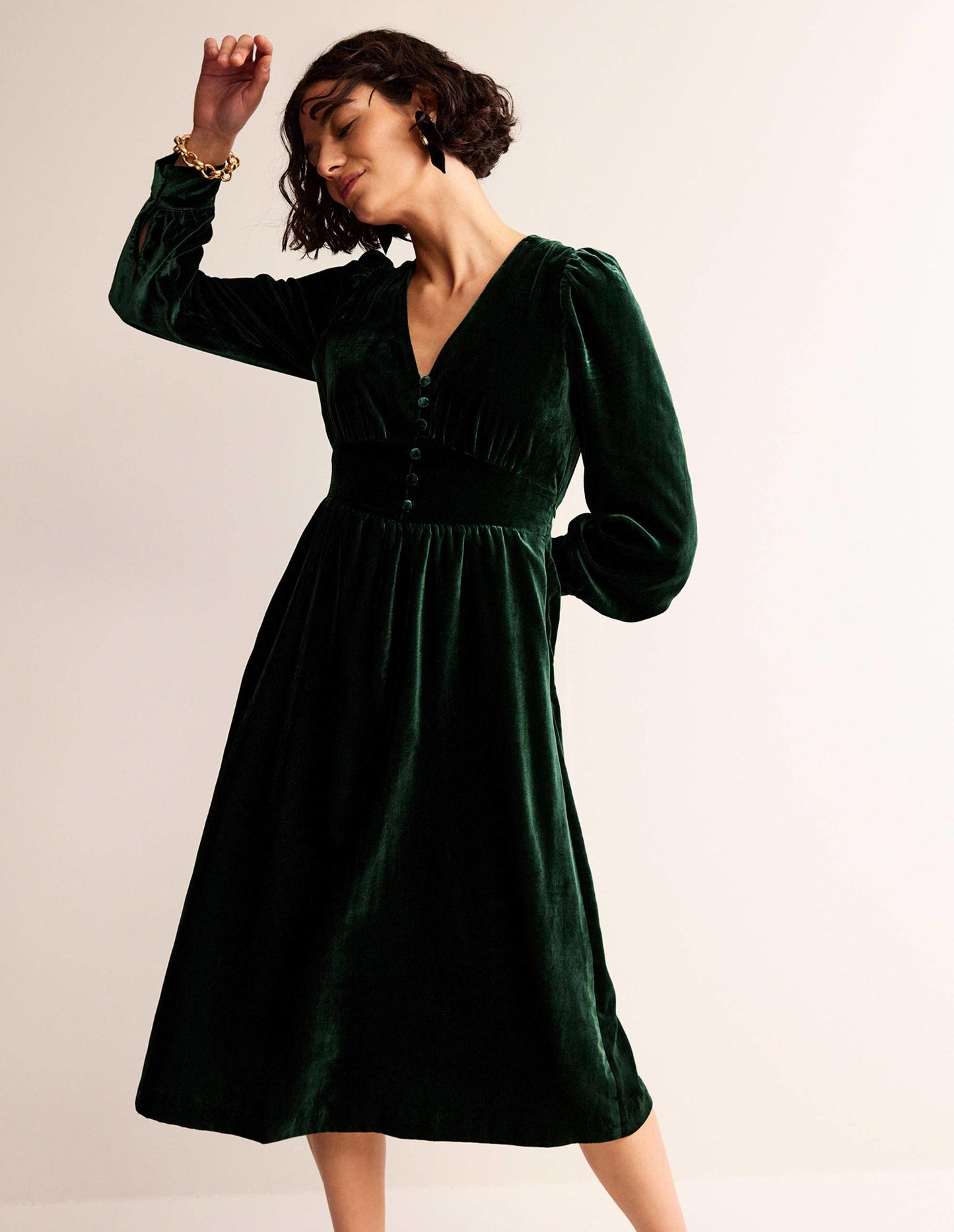 Elise Velvet Midi Dress-Chatsworth Green