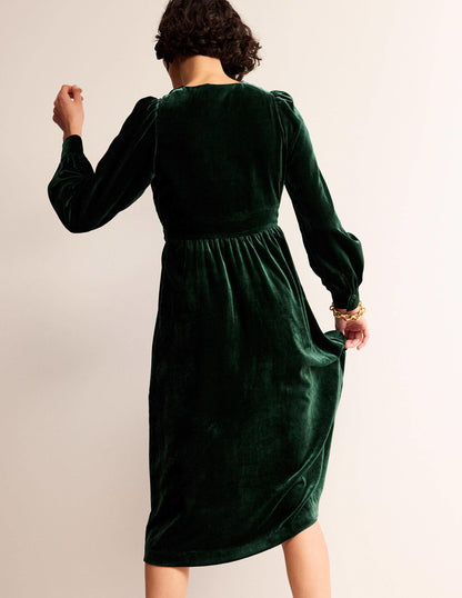 Elise Velvet Midi Dress-Chatsworth Green