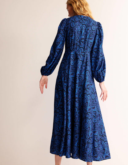 Blouson Sleeve Maxi Tea Dress-Bright Cobalt, Florist