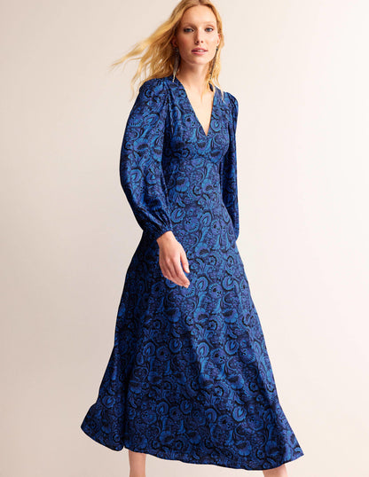 Blouson Sleeve Maxi Tea Dress-Bright Cobalt, Florist