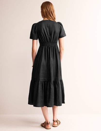 Eve Linen Midi Dress-Black